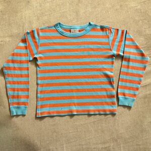 Hanna Andersson Kids Long Johns Long Sleeve Top Shirt, Orange Blue Striped 140cm